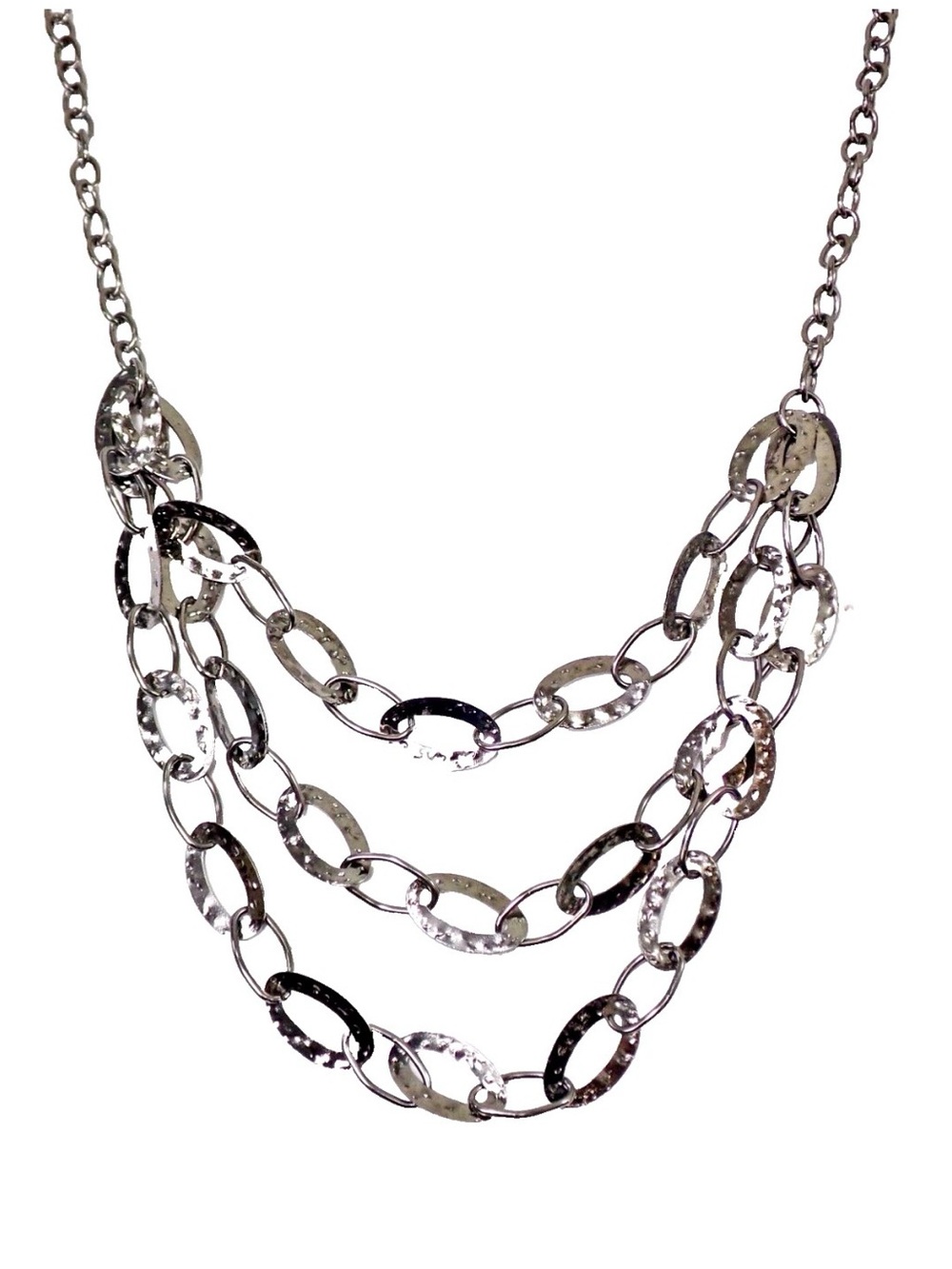 Gray multi strand chain necklace in a layered bold design with oval links  NEW